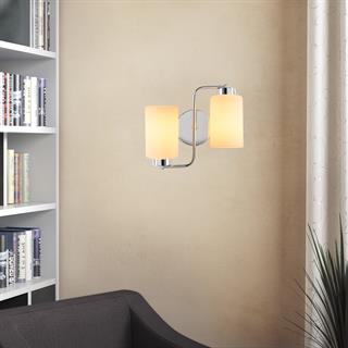 Balcova Modern İkili Cam Aplik Krom, Dekoratif Duvar Lambası BALCOVA-N-346