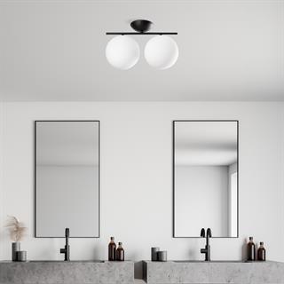 Luminar Modern 2Li Glop Cam Plafönyer Avize Siyah, Dekoratif Tavan Aydınlatma LUMINAR-14115