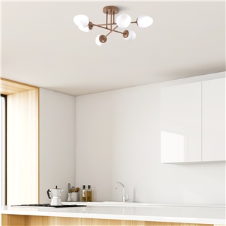 Bakır Renk 6lı Plafonyer Avize Beyaz Camlı Modern E14 Duylu,CAMFLO-10395