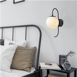Modern Siyah Aplik Beyaz Cam Küre E14Duy,Dekoratif Yatak Başı Salon Antre Duvar Lambası,JEWEL-10555