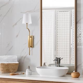 Lumora Modern Konik Kumaş Abajur Aplik Beyaz Gold Gövde, Lüks Duvar Lambası LUMORA-15333