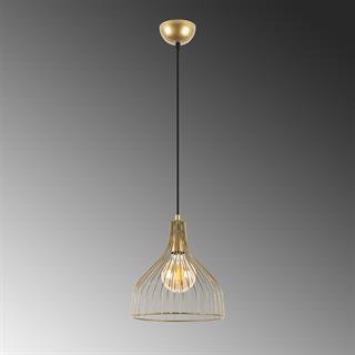 Cafu Tekli Tel Sarkıt Avize Parlak Gold, Modern Dekoratif Metal Lamba CAFU-11566