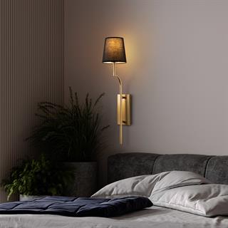 Lumora Modern Konik Kumaş Abajur Aplik Siyah Gold Gövde, Lüks Duvar Lambası LUMORA-15331
