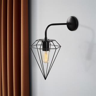 Elmas Geometrik Tel Başlık Metal Tekli Aplik Pütürlü Siyah,Modern Dekoratif Duvar Lambası ELMAS-6301