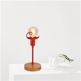 Metal Motifli Masa Lambası Natural Ahşap Kırmızı Beamı-Mr-1016