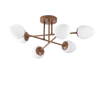Bakır Renk 6lı Plafonyer Avize Beyaz Camlı Modern E14 Duylu,CAMFLO-10395
