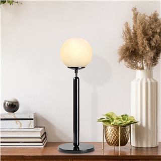 Beyaz Camlı Metal Masa Lambası Küre Glop Başlık E14 Duy Modern Salon Abajur,KING-11461