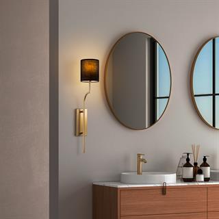 Lumora Modern Silindir Kumaş Abajur Aplik Siyah Gold Gövde, Lüks Duvar Lambası LUMORA-15336