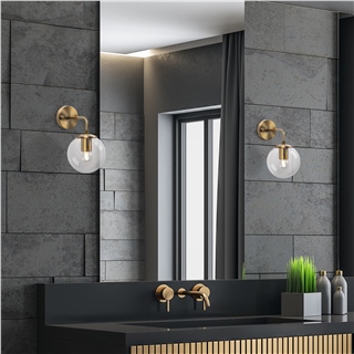 Modern Altın Eskitme Aplik Şeffaf Cam Küre E14 Duy Banyo Ayna Yanı Salon Duvar Lambası,VIRAN-10890