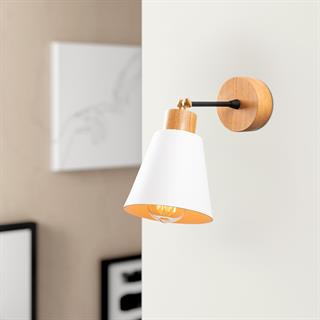 Konikkem Hareketli Başlık Metal Sıvama Tekli Mafsallı Natural Ahşap Aplik Beyaz KONIKKEM-N-618