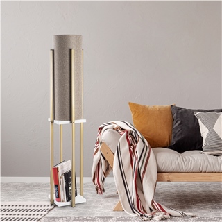 Abajur Başlıklı Raflı Lambader Parlak Gold Beyaz Shelflamp-7134