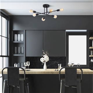 Modern Endüstriyel 6lı Avize Siyah Çapraz Kollu Tavan Lambası FLOWER-174