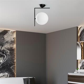 Luminar Modern Tekli Glop Cam Plafönyer Avize Siyah, Dekoratif Tavan Aydınlatma LUMINAR-14120