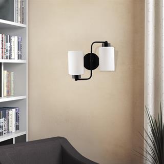 Balcova Modern İkili Cam Aplik Pütürlü Siyah, Dekoratif Duvar Lambası BALCOVA-N-345