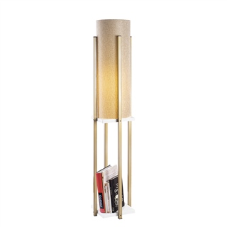 Abajur Başlıklı Raflı Lambader Parlak Gold Beyaz Shelflamp-7134