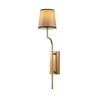 Lumora Modern Konik Kumaş Abajur Aplik Açık Kahverengi Gold Gövde, Lüks Duvar Lambası LUMORA-15334