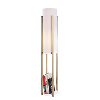Abajur Başlıklı Raflı Lambader Parlak Gold Beyaz Shelflamp-7133