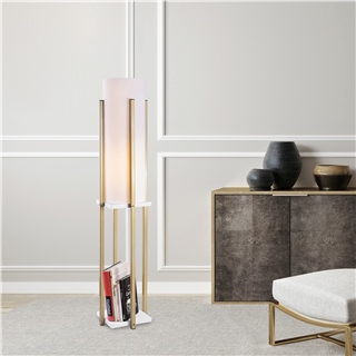 Abajur Başlıklı Raflı Lambader Parlak Gold Beyaz Shelflamp-7133