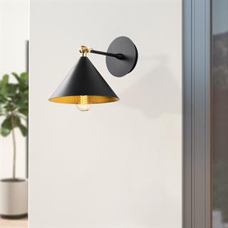 Çatı Mafsallı Hareketli Başlık Tekli Duvar Aplik Siyah,Endüstriyel Metal Duvar Lambası CATI-185BLACK