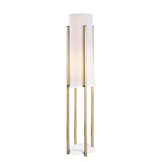 Abajur Başlıklı Raflı Lambader Parlak Gold Beyaz Shelflamp-7133