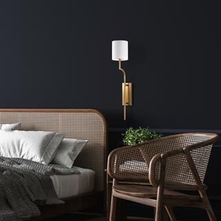 Lumora Modern Silindir Kumaş Abajur Aplik Beyaz Gold Gövde, Lüks Duvar Lambası LUMORA-15337