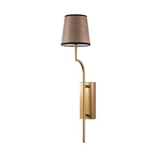 Lumora Modern Konik Kumaş Abajur Aplik Açık Kahverengi Gold Gövde, Lüks Duvar Lambası LUMORA-15334