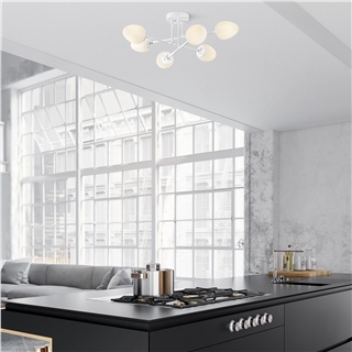 Beyaz 6lı Plafonyer Avize Opal Camlı Genç Odası E14 Duylı,CAMFLO-10385