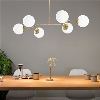 Modern 6 Kollu Ahtapot Avize Beyaz Glop Camlı Metal Yemek Masası Avizesi E27 Duylu,DAMAR-6322