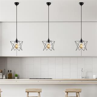 Bakkas Tekli Tel Sarkıt Avize Siyah, Modern Dekoratif Metal Lamba BAKKAS-NUS-6616