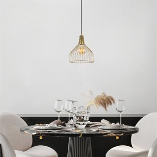 Cafu Tekli Tel Sarkıt Avize Parlak Gold, Modern Dekoratif Metal Lamba CAFU-11566
