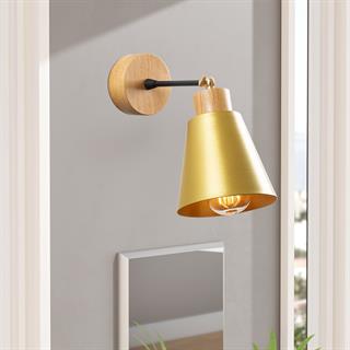 Konikkem Hareketli Başlık Metal Sıvama Tekli Mafsallı Natural Ahşap Aplik Gold KONIKKEM-N-613