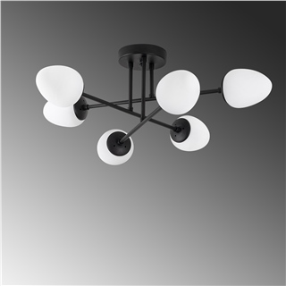 Siyah 6lı Plafonyer Avize Beyaz Camlı Modern Yemek masası E14 duylu,CAMFLO-10400