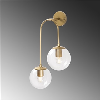 Modern Gold,2Li Aplik Şeffaf Cam Küre E14 Duy Salon Yatak Başı Antre Duvar Lambası,JEWEL-10580