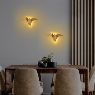 Kuş Figür Modern Ledli Aplik Parlak Gold, Ambiyans Tekli Duvar Led Aydınlatma 3000K Sarı Işık