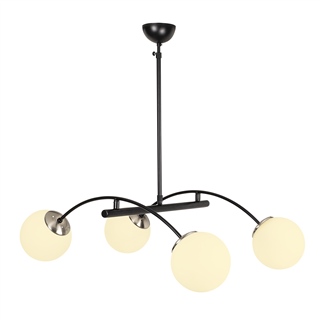 Camlı 4Lü Avize Pütürlü Siyah Parlak Krom Hılal-3811