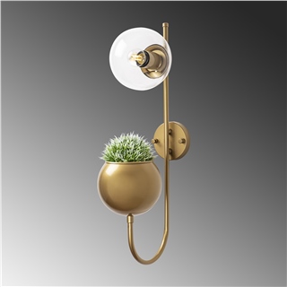 Camlı Tekli Aplik Parlak Gold Pot-11480