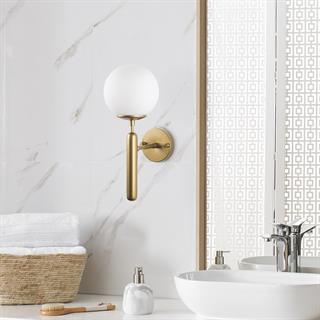 King Modern Tekli Beyaz Glop Cam Aplik Parlak Gold, Art Deko Dekoratif Duvar Aydınlatma KING-11458