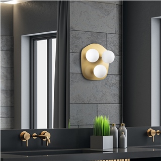Camlı 3Lü Aplik Parlak Gold Well-11711