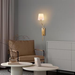 Lumora Modern Konik Kumaş Abajur Aplik Beyaz Gold Gövde, Lüks Duvar Lambası LUMORA-15333