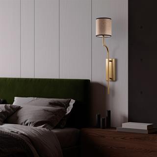 Lumora Modern Silindir Kumaş Abajur Aplik Açık Kahverengi Gold Gövde,Lüks Duvar Lambası LUMORA-15339