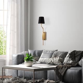 Lumora Modern Konik Kumaş Abajur Aplik Siyah Gold Gövde, Lüks Duvar Lambası LUMORA-15331