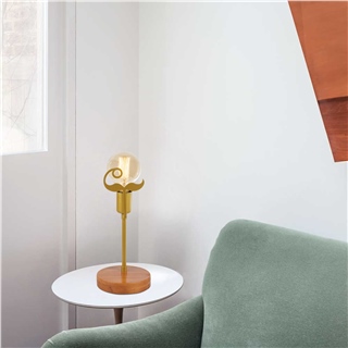 Metal Motifli Masa Lambası Natural Ahşap Parlak Gold | Beamı-Mr-1017