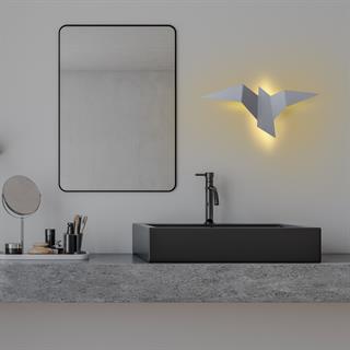 Kuş Figür Modern Büyük Boy Ledli Aplik Gri, Duvar Led Aydınlatma 3000K Sarı Işık PACALI-13501-L