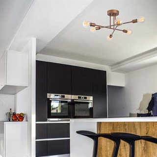Salon Avizesi 6lı Modern Dekoratif Bakır Tavan Aydınlatması, FLOWER-173