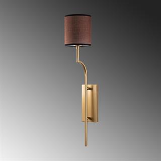 Lumora Modern Silindir Kumaş Abajur Aplik Kahverengi Gold Gövde, Lüks Duvar Lambası LUMORA-15338