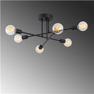 Modern Endüstriyel 6lı Avize Siyah Çapraz Kollu Tavan Lambası FLOWER-174