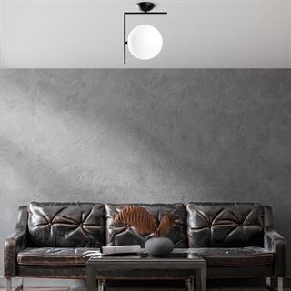 Luminar Modern Tekli Glop Cam Plafönyer Avize Siyah, Dekoratif Tavan Aydınlatma LUMINAR-14120