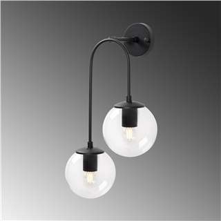 Modern Siyah,2Li Aplik Şeffaf Cam Küre E14 Duy Salon Yatak Başı Antre Duvar Lambası,JEWEL-10570