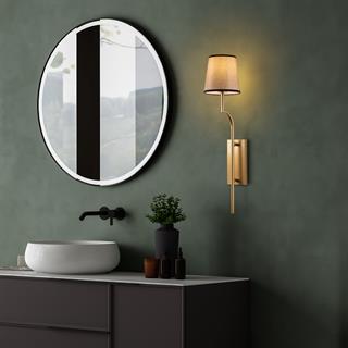 Lumora Modern Konik Kumaş Abajur Aplik Açık Kahverengi Gold Gövde, Lüks Duvar Lambası LUMORA-15334