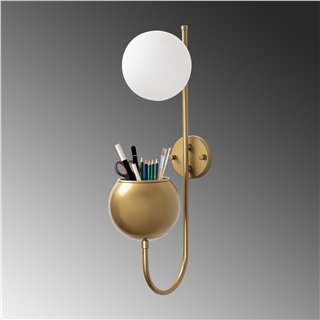Camlı Tekli Aplik Parlak Gold Pot-11485